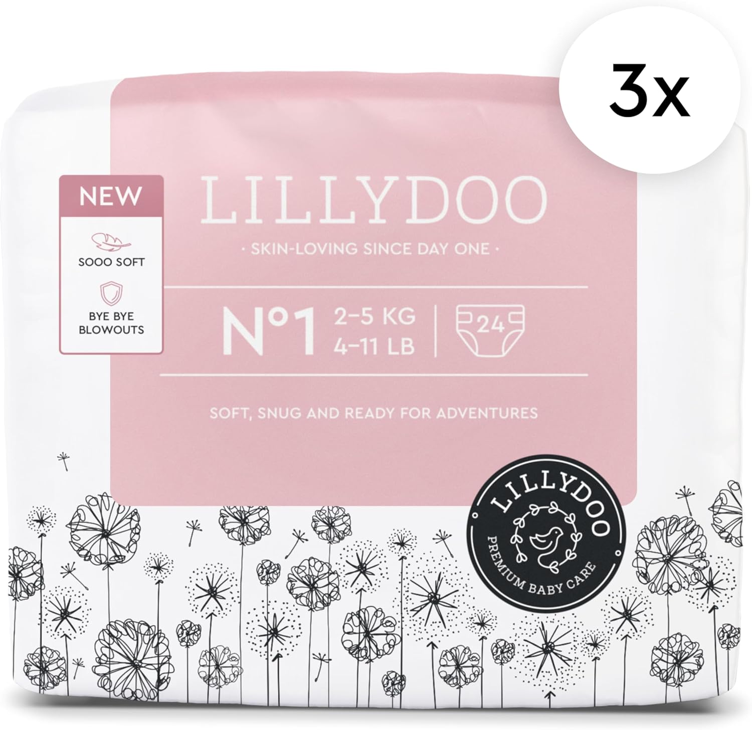 Baby Diapers - Size 1 (4-11 lbs), Half-Monthly Supply (72 Count), Leak Protection, Skin-Friendly