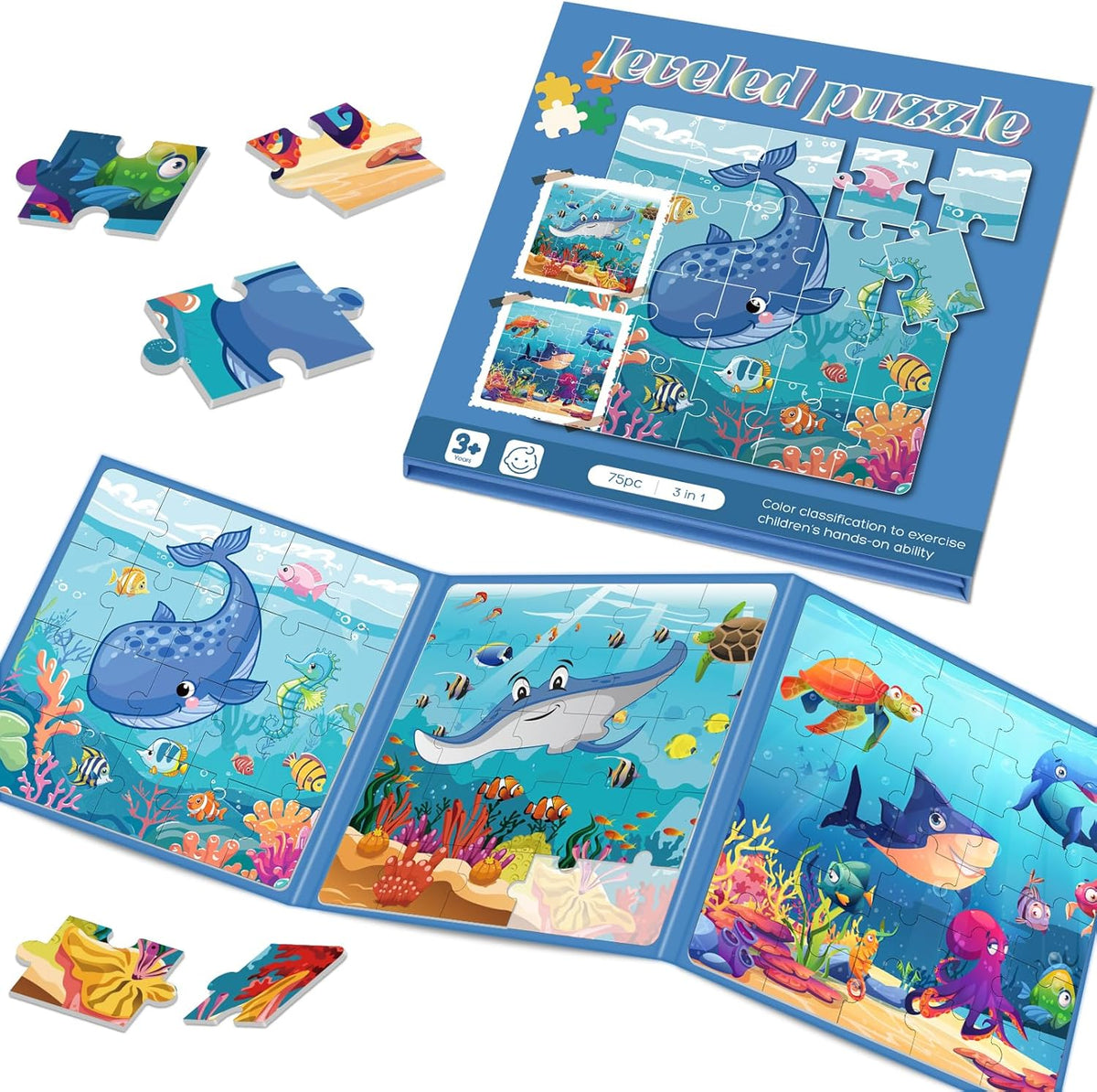 Magnetic Puzzles for Toddlers 3-5 , 75-Pieces Travel Toys , Sea Puzzles Ages 4-6, Educational