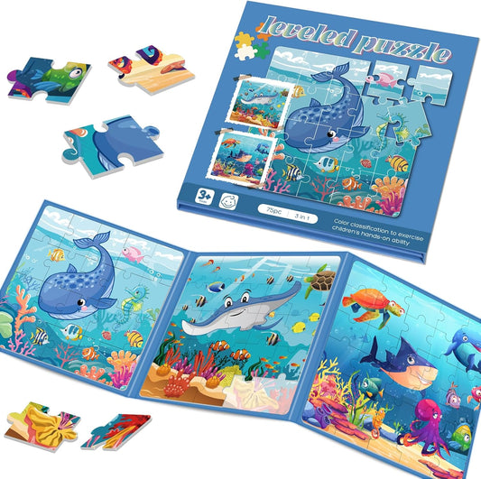 Magnetic Puzzles for Toddlers 3-5 , 75-Pieces Travel Toys , Sea Puzzles Ages 4-6, Educational