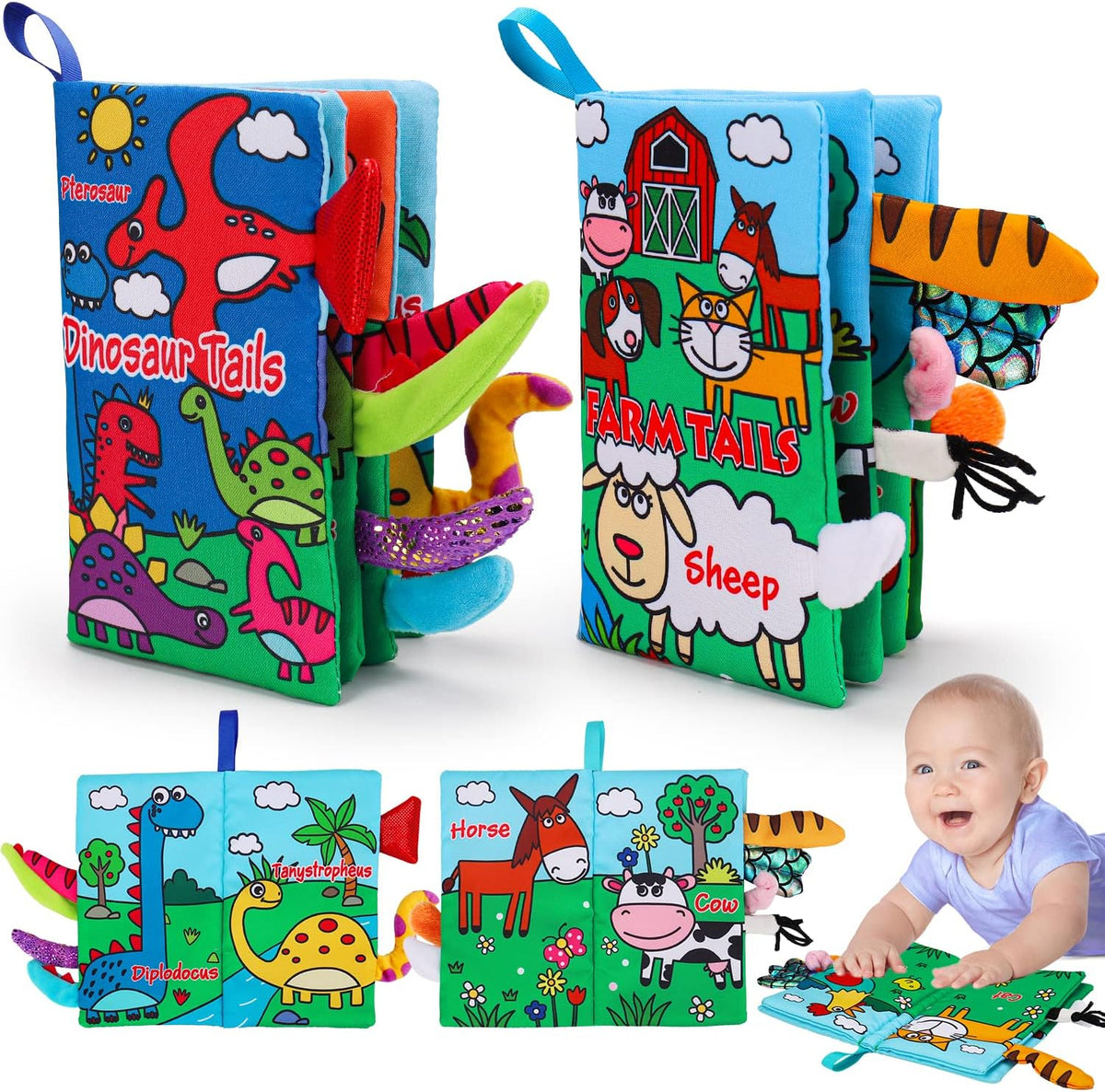 2 PCS High Contrast Crinkle Baby Books 0-6 Months Interactive Sensory Baby Toys 9-12 Month