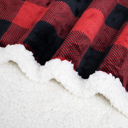 Touchat Sherpa Red and Black Buffalo Plaid Christmas Twin Blanket 60" X 70", Fuzzy Fluffy Soft Cozy