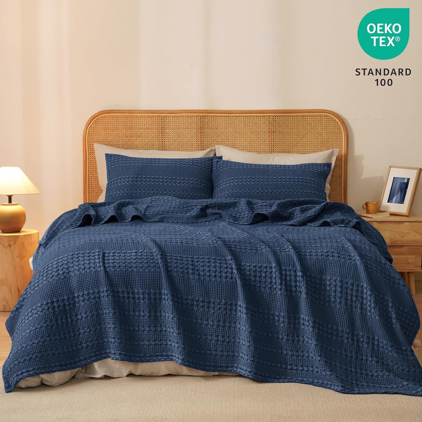 PHF 100% Cotton Waffle Weave Blanket Twin Size, Soft Lightweight Breathable Cozy Summer Blankets