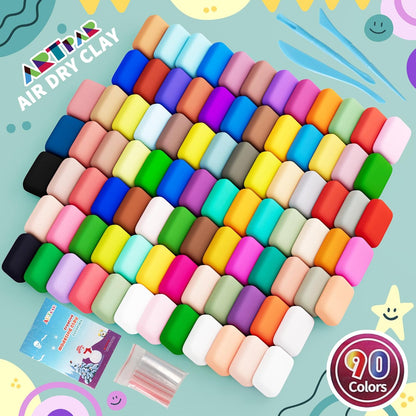 Air Dry Clay for Kids,90 Colors Modeling Model Magic Clay,DIY Molding Clay Starter Kit with