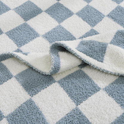 WRENSONGE Checkered Throw Blanket, Grey Blue Soft Cozy Fluffy Warm Hand Made Throw Blankets for