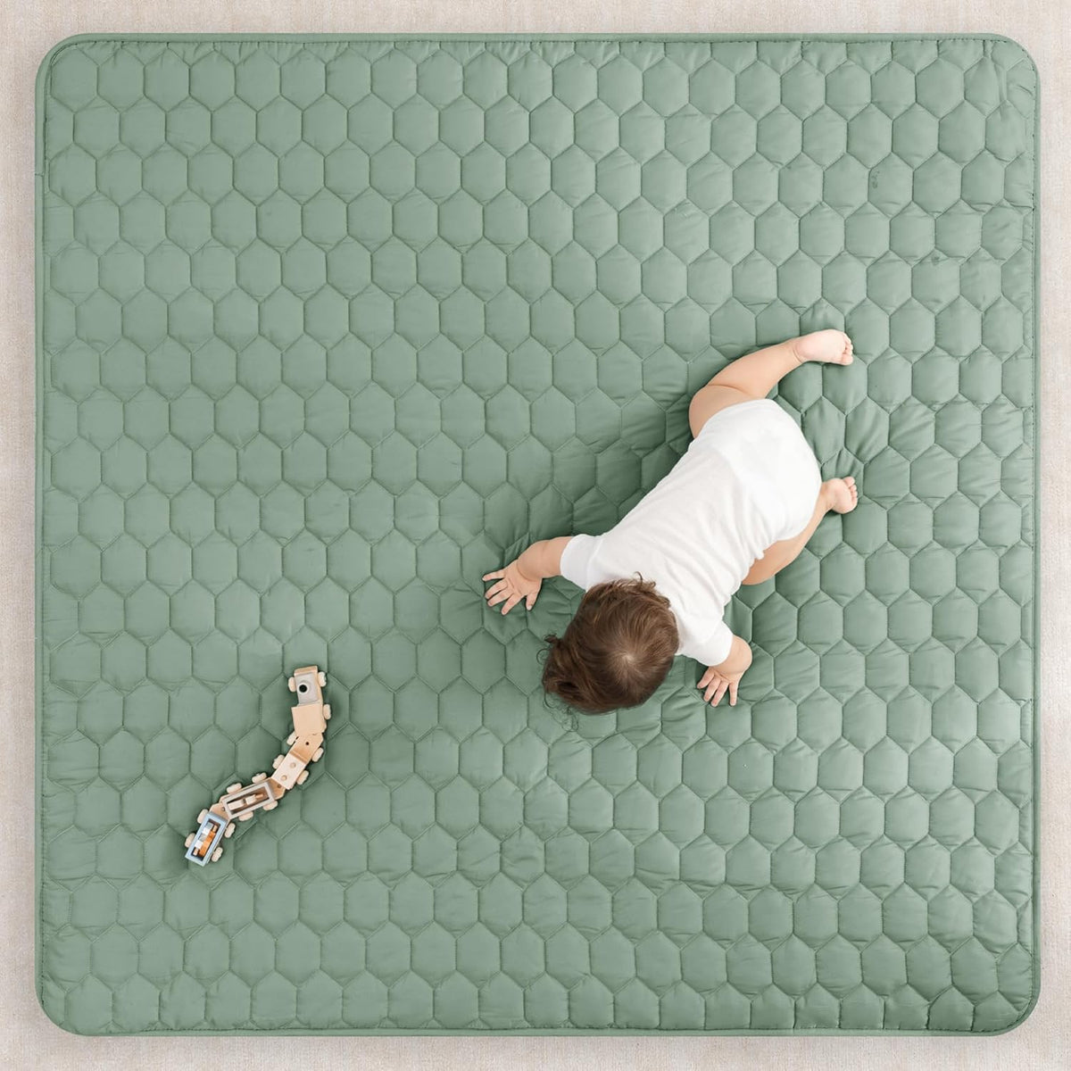 Comfy Cubs Square Kids Play Mat - 56 x 56 inches Soft Quilted Baby Floor Mat with Non-Slip Bottom