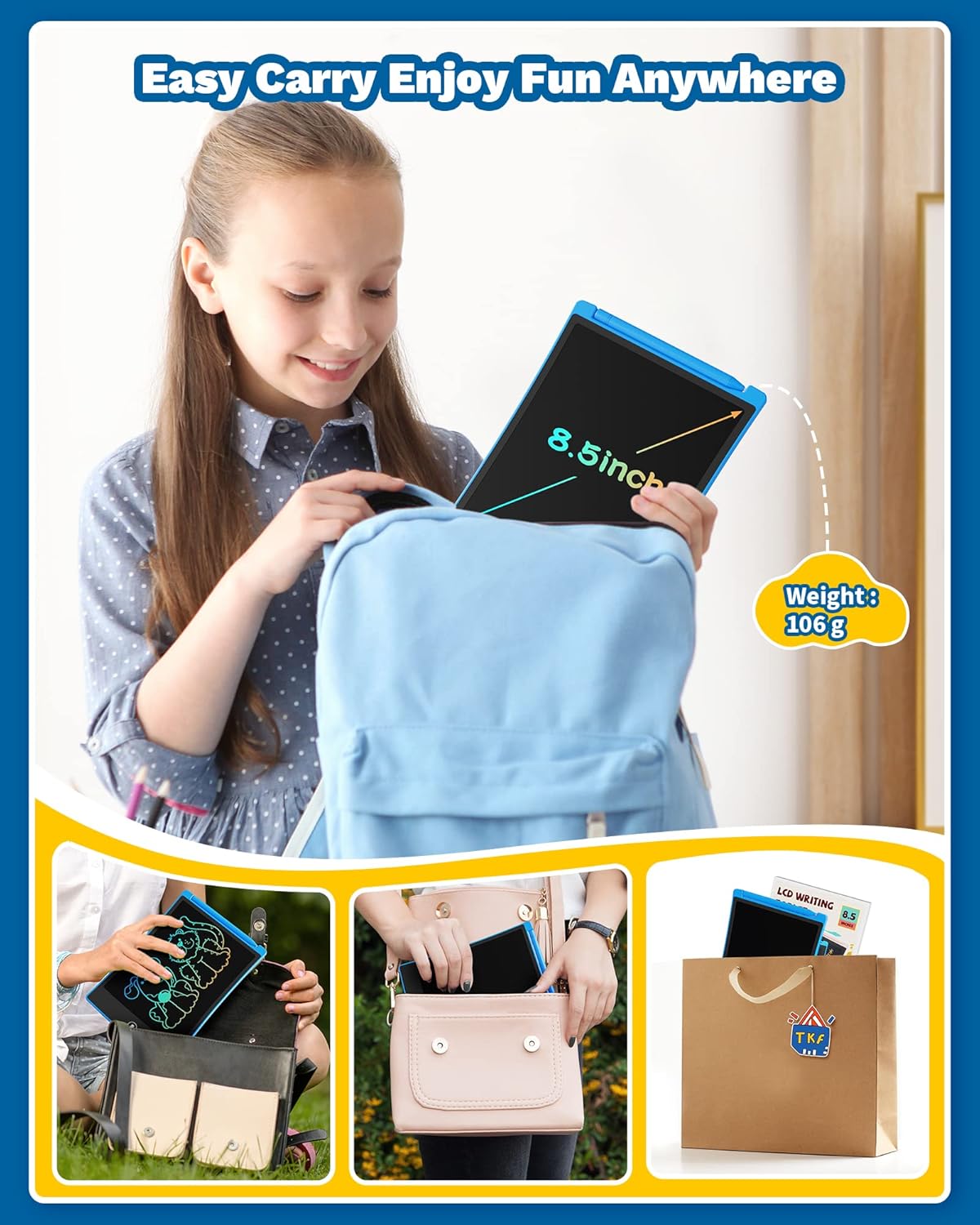 TEKFUN 2 Pack LCD Writing Tablet with Stylus, 8.5in Erasable Doodle Board Mess Free Drawing Pad for
