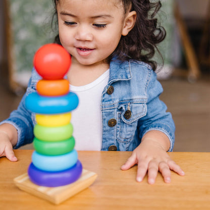 Melissa & Doug Rainbow Stacker Wooden Ring Educational Toy - Wooden Stacking Rings, Stacker Toys