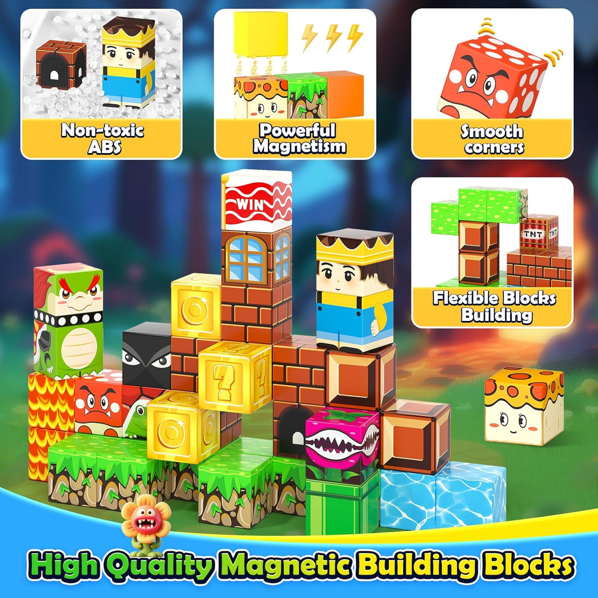 Magnetic Blocks Travel Toys with Portable Metal Tin - STEM Magnet Building Blocks Toddler Kids Toys