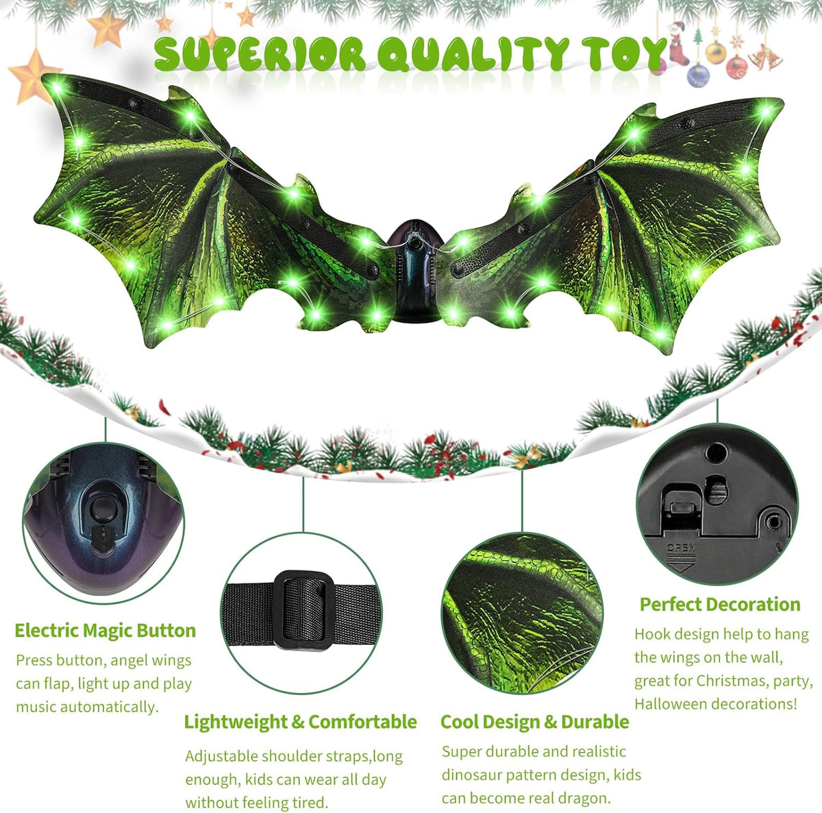 Toddler Electric Dragon Wings, Kids Dinosaur Costume Wings with LED Light & Music, Halloween Dino