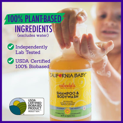 California Baby Calendula Shampoo and Body Wash | 100% Plant-Based (USDA Certified) | Allergy