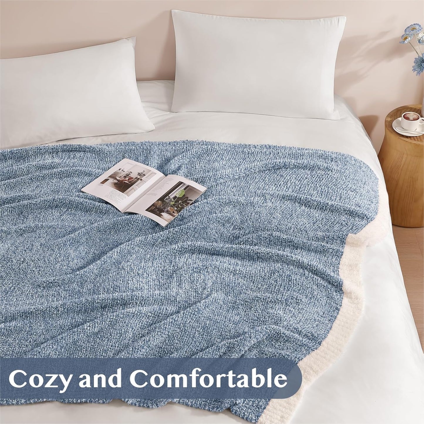 WRENSONGE Throw Blanket Cationic Dyeing Blue Soft Cozy Fluffy Warm Hand Made Throw Blankets for