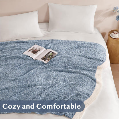 WRENSONGE Throw Blanket Cationic Dyeing Blue Soft Cozy Fluffy Warm Hand Made Weave Throw Blankets
