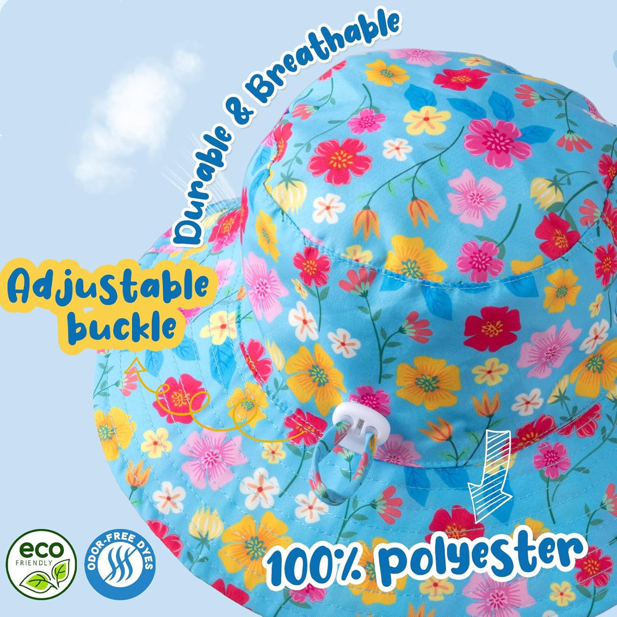 Baby Sun Hat Kids Summer UPF 50+ Toddler Bucket Hat Wide Brim Adjustable Beach Hats for Boys Girls