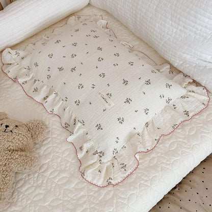 BuLuTu Cotton Muslin Kids Toddler Pillowcase with Ruffles, Chic Shabby Floral Pillow Cases, Girls