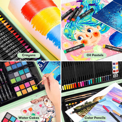 iBayam Art Supplies, 150-Pack Deluxe Wooden Art Set Crafts Drawing Painting Kit with 1 Coloring
