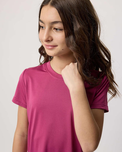 Real Essentials 5 Pack: Girls Short Sleeve Dry-Fit Crew Neck Active Athletic Performance T-Shirt