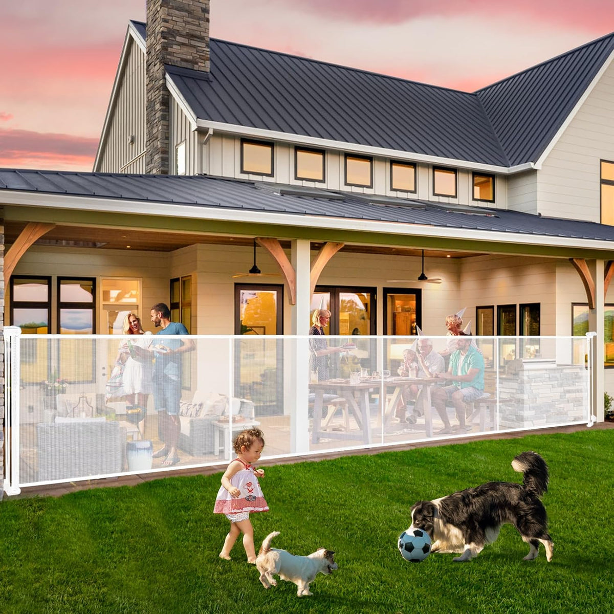 Retractable Baby Gates - 200" Extra Wide Retractable Dog Gate, 42" Extra Tall Mesh Gate Pet Gate