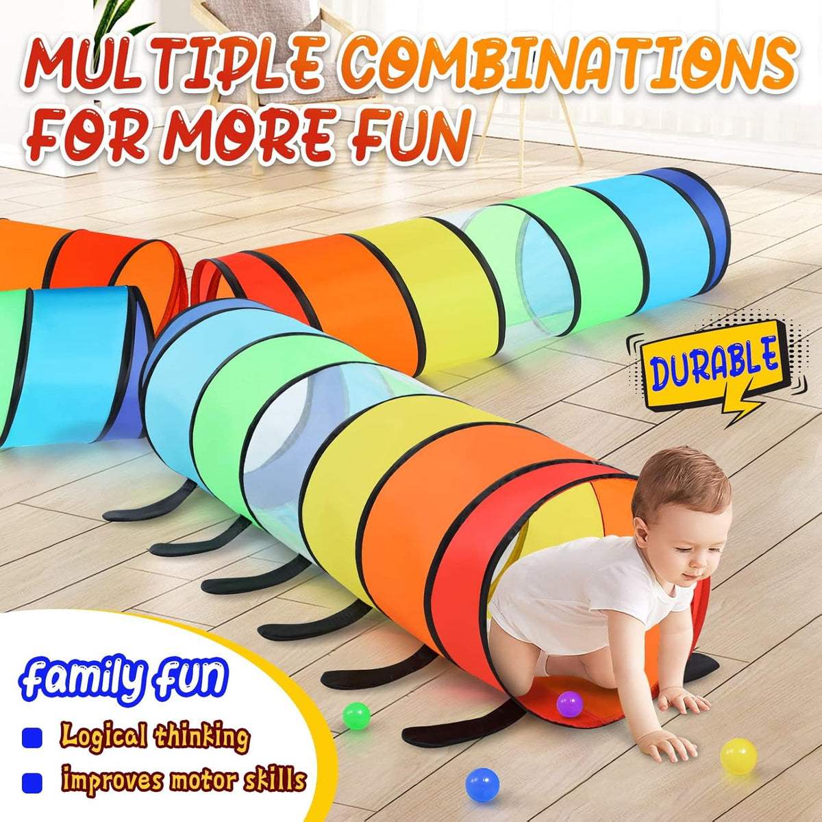 Moncoland Kids Play Tunnel Tent for Toddlers, Pack of 2 Colorful Pop Up Crawl Tunnel Toy Baby or