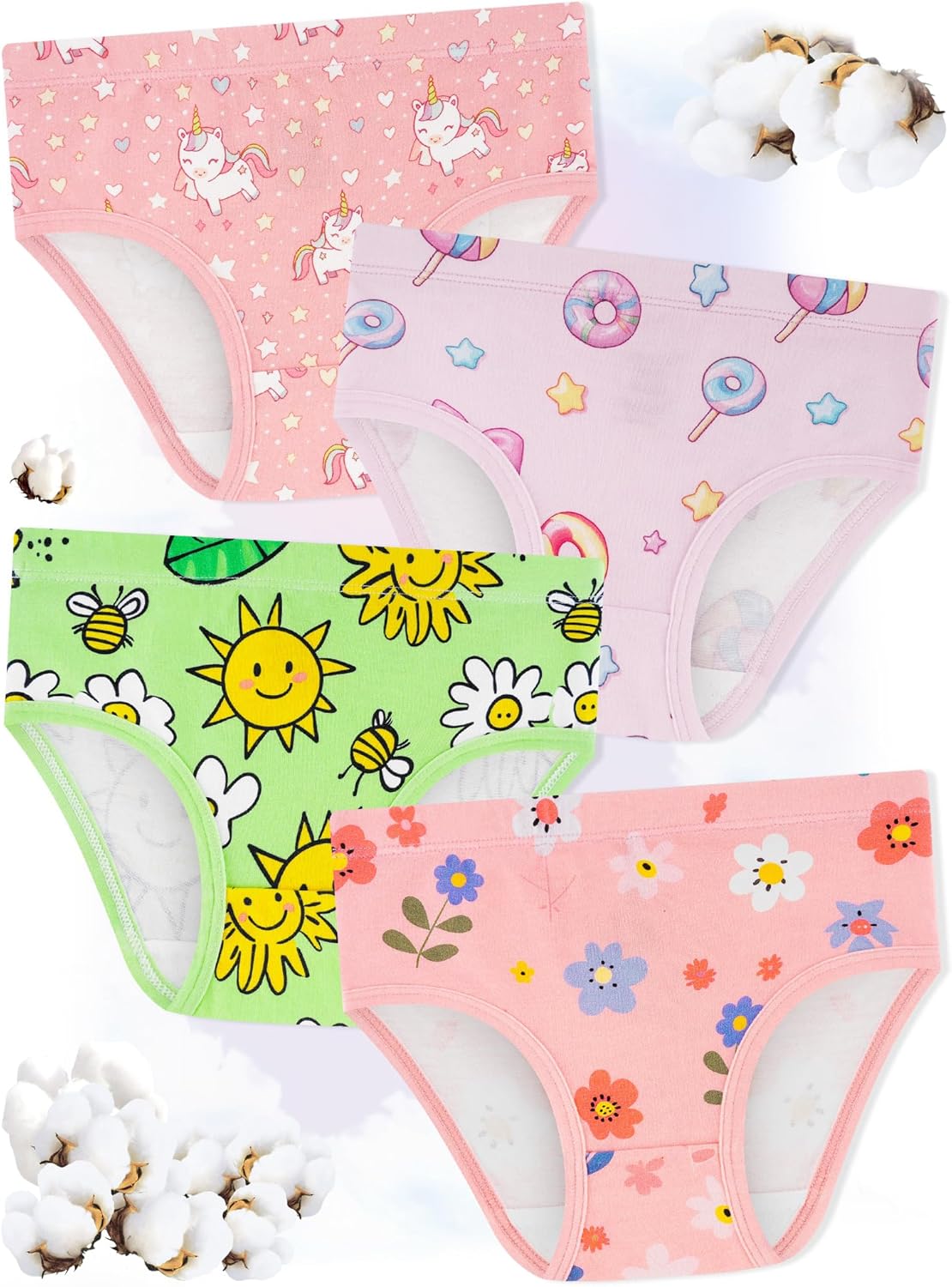 Girls' Underwear,Soft Cotton Tagless Panties for Toddlers' & Little Kids Comfort,Breathable