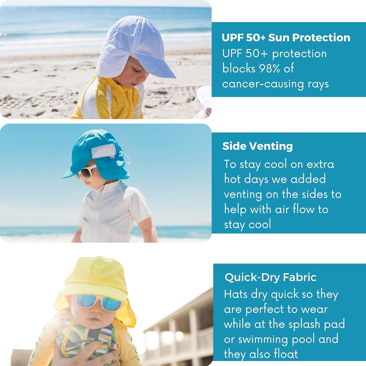 SwimZip Sun Hat with Neck Flap | UPF 50+ Protection for Baby, Toddler, and Kids