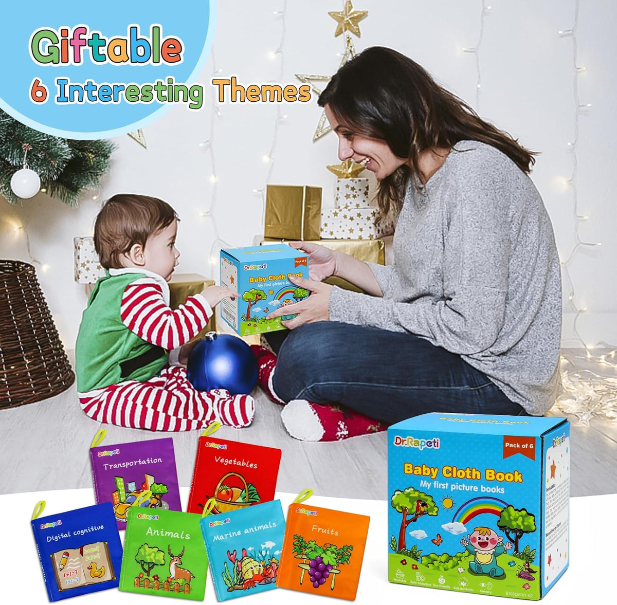 Dr.Rapeti Soft Cloth Books Baby Books Bath Books 6-Pack for Baby Infant Toddler Kids Crinkle