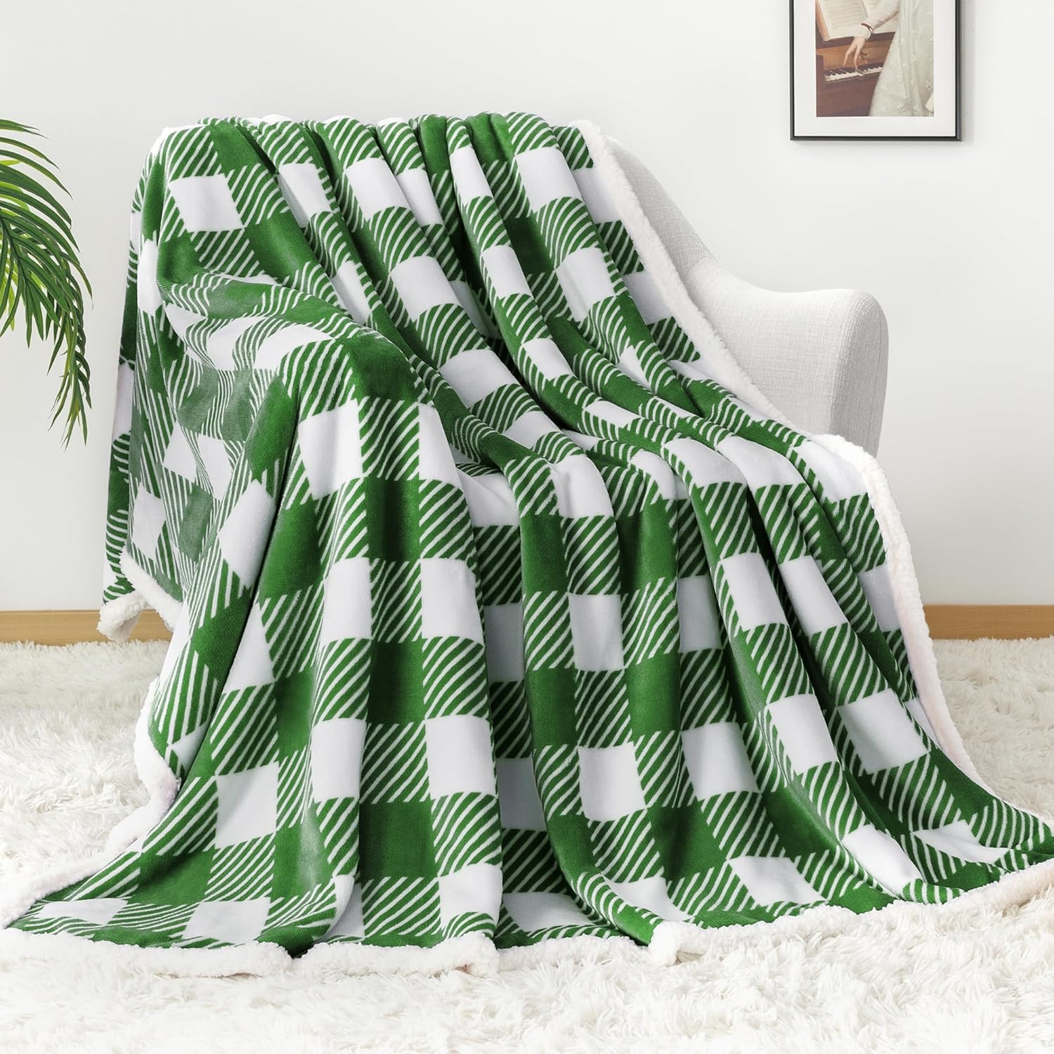 Touchat Sherpa Plaid Twin Blanket 60" X 70", Fuzzy Fluffy Soft Cozy Throw Blanket, Twin Size Plush