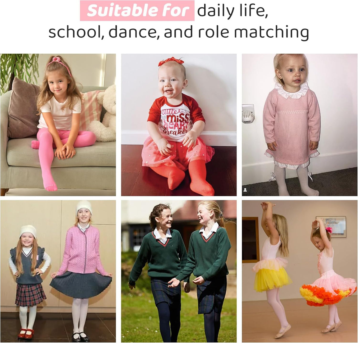 Zando 4 Pairs Tights for Girls Ultra Soft Velvet Dance Tights for Girls Ballet Gymnastics School