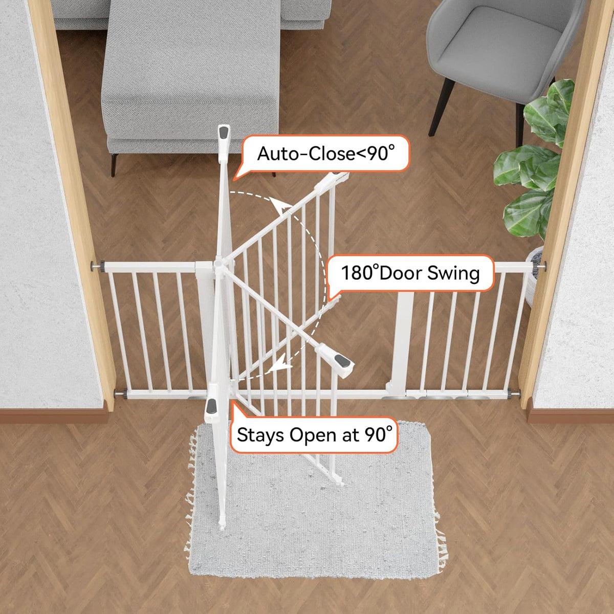 BABELIO 29-55 Inch Extra Wide Baby/Dog Gate, Metal Auto Close, Pressure Mounted Pet Door for