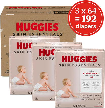 Huggies Size 2 Diapers, Skin Essentials Baby Diapers, Size 2 (12-18 lbs), 192 Count (3 Packs of