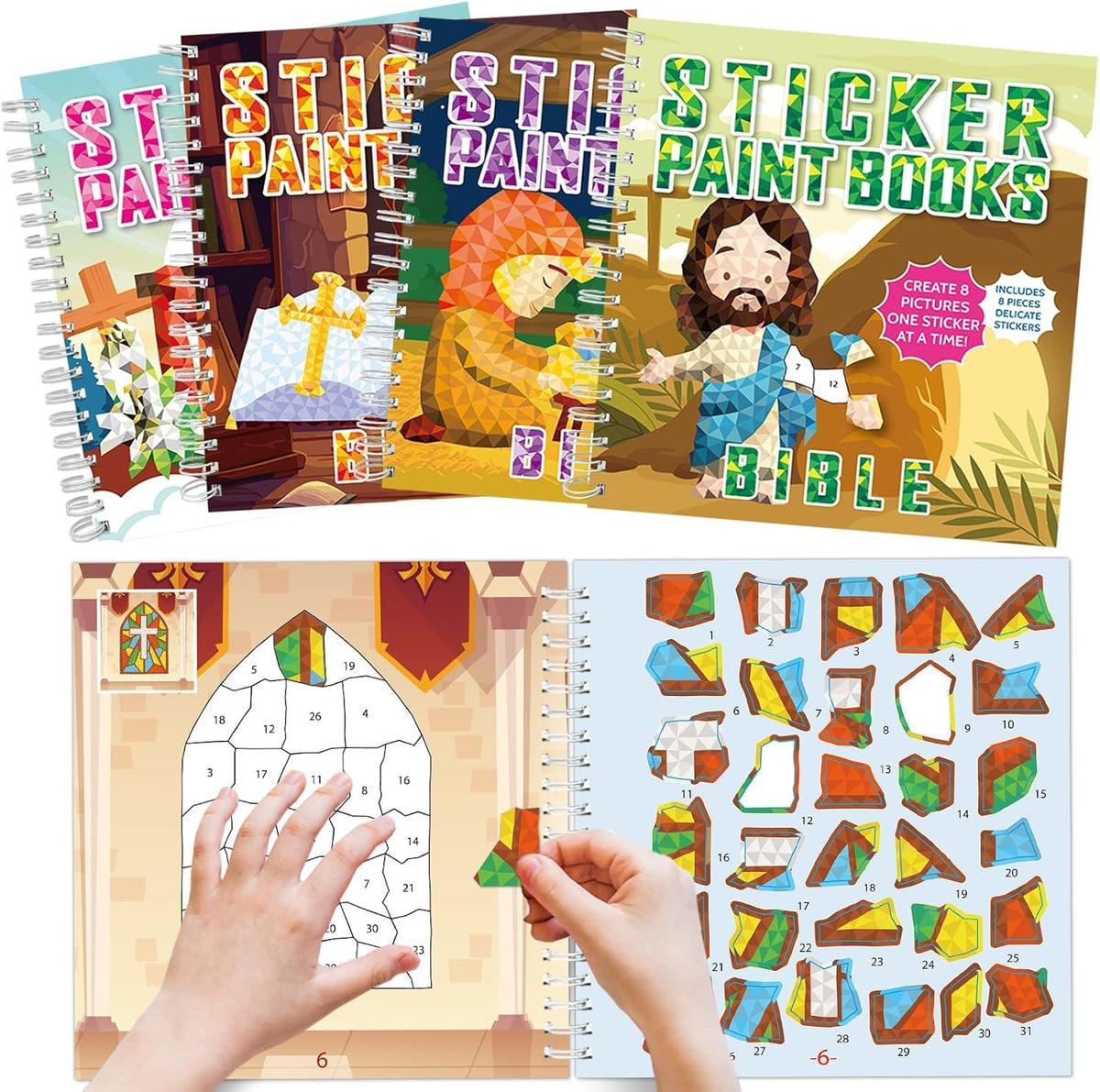 4Pcs Bible Paint by Sticker Books Sticker by Number Books Activity Book Stickers Puzzle Book