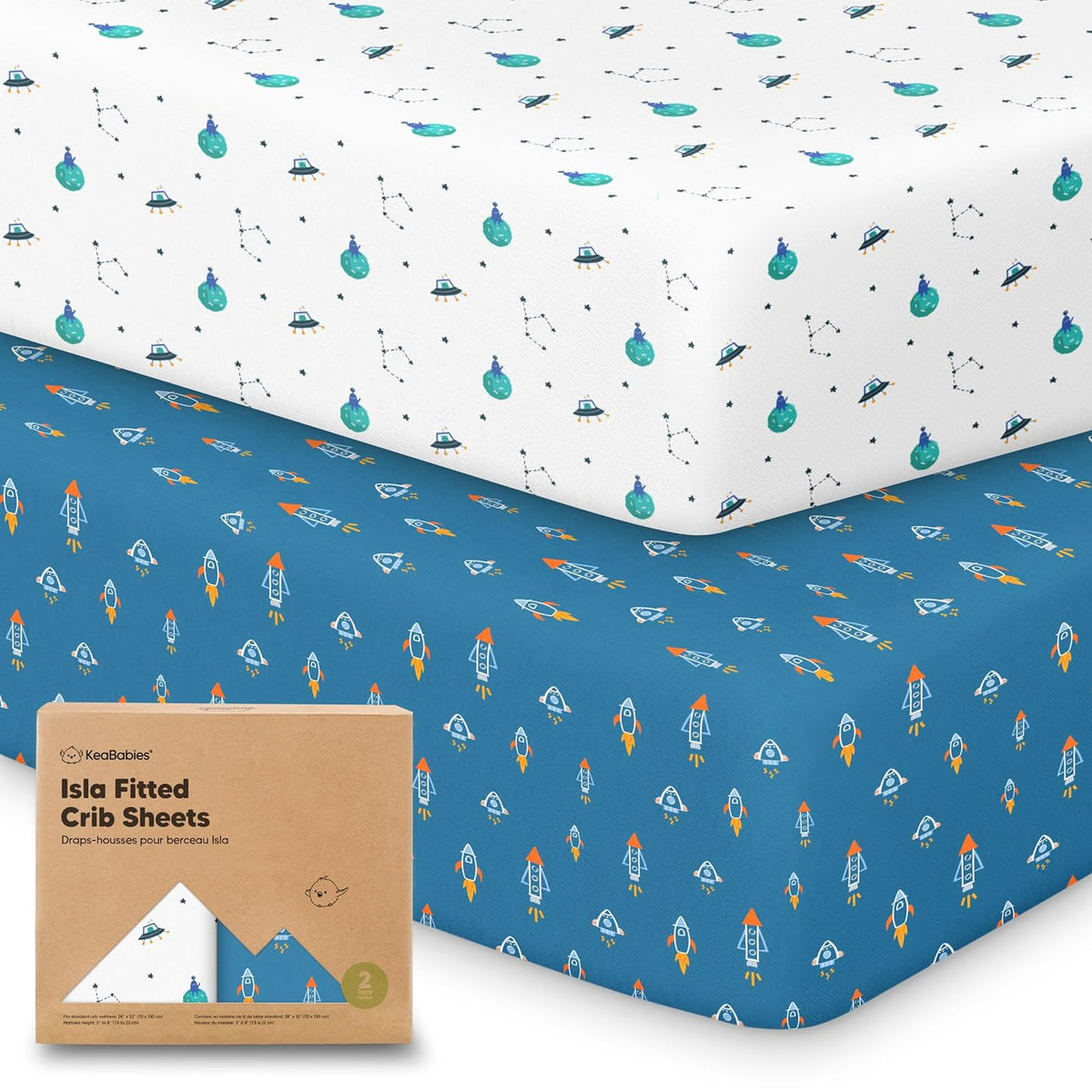 KeaBabies 2-Pack Baby Crib Sheets for Boys, Girls - 52x28 Viscose Derived from Bamboo Toddler Bed
