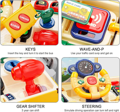 HONGTUO School Bus Toy with Sound and Light Simulation Steering Wheel Driving Toy Toddlers School