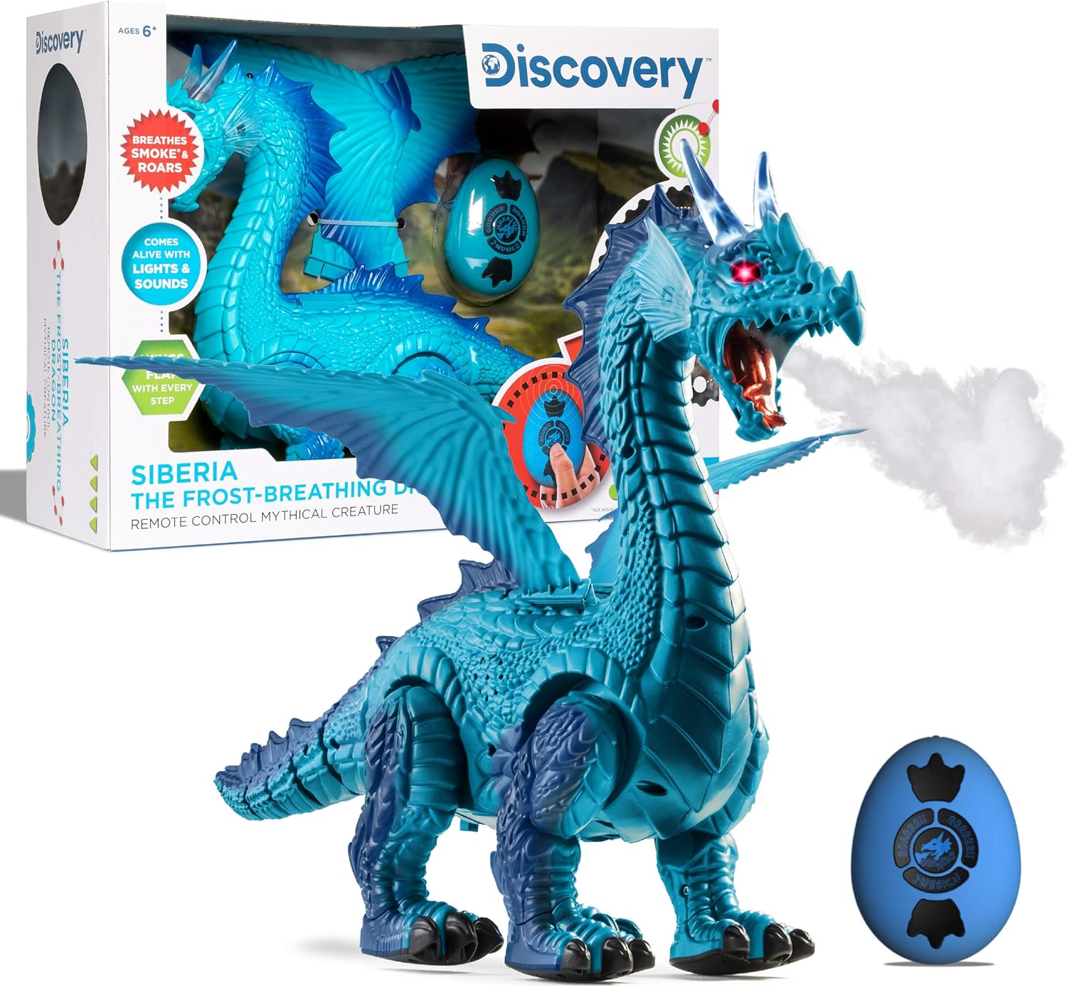 Discovery Kids Siberia, The Frost-Breathing RC Dragon with Smoke Breath, Walking, Wing Flapping &