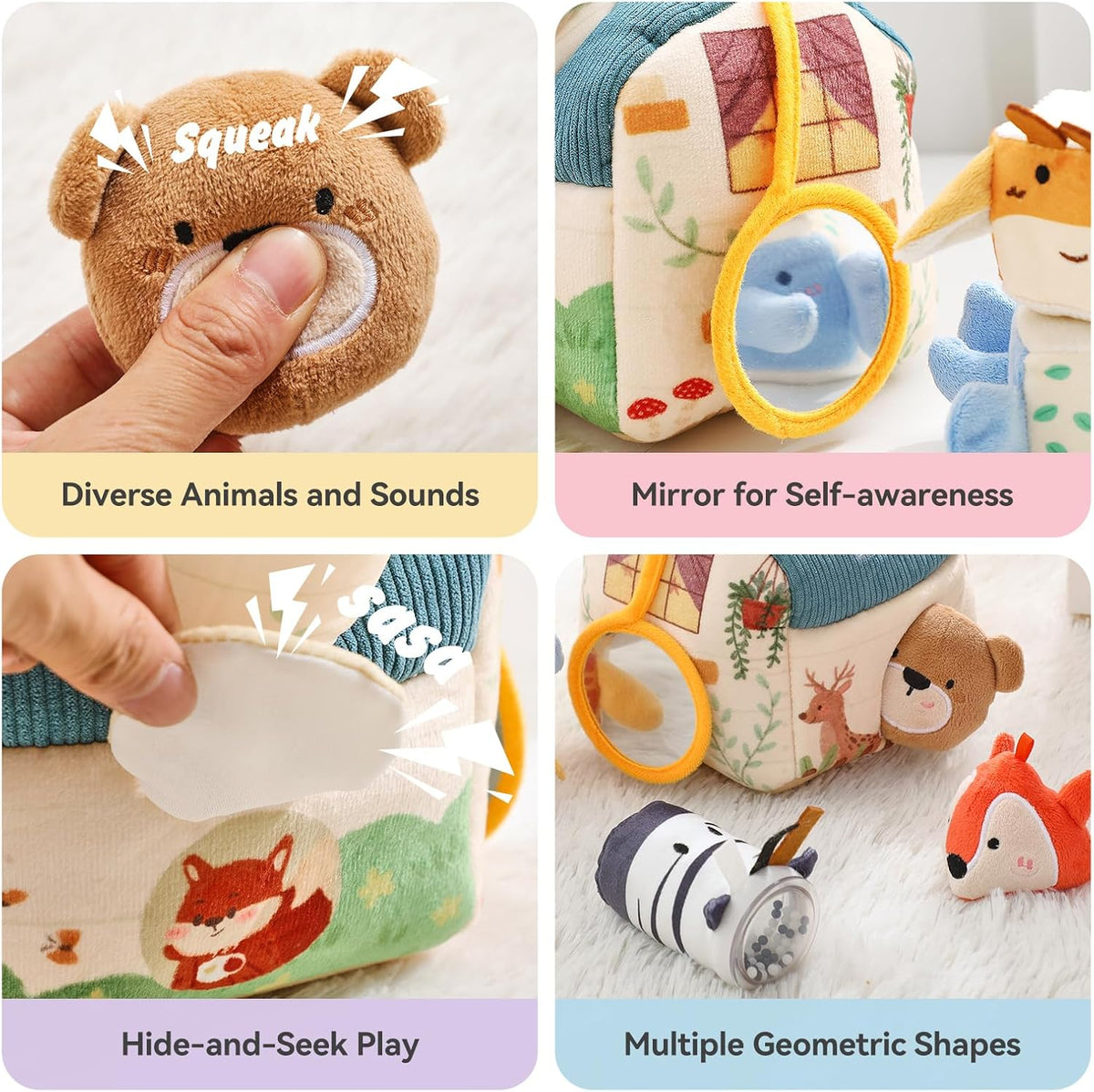 Youuys Baby Toys 6 -12 Months - Jungle Soft Stuffed Animal Set with Rattle, Crinkle Paper