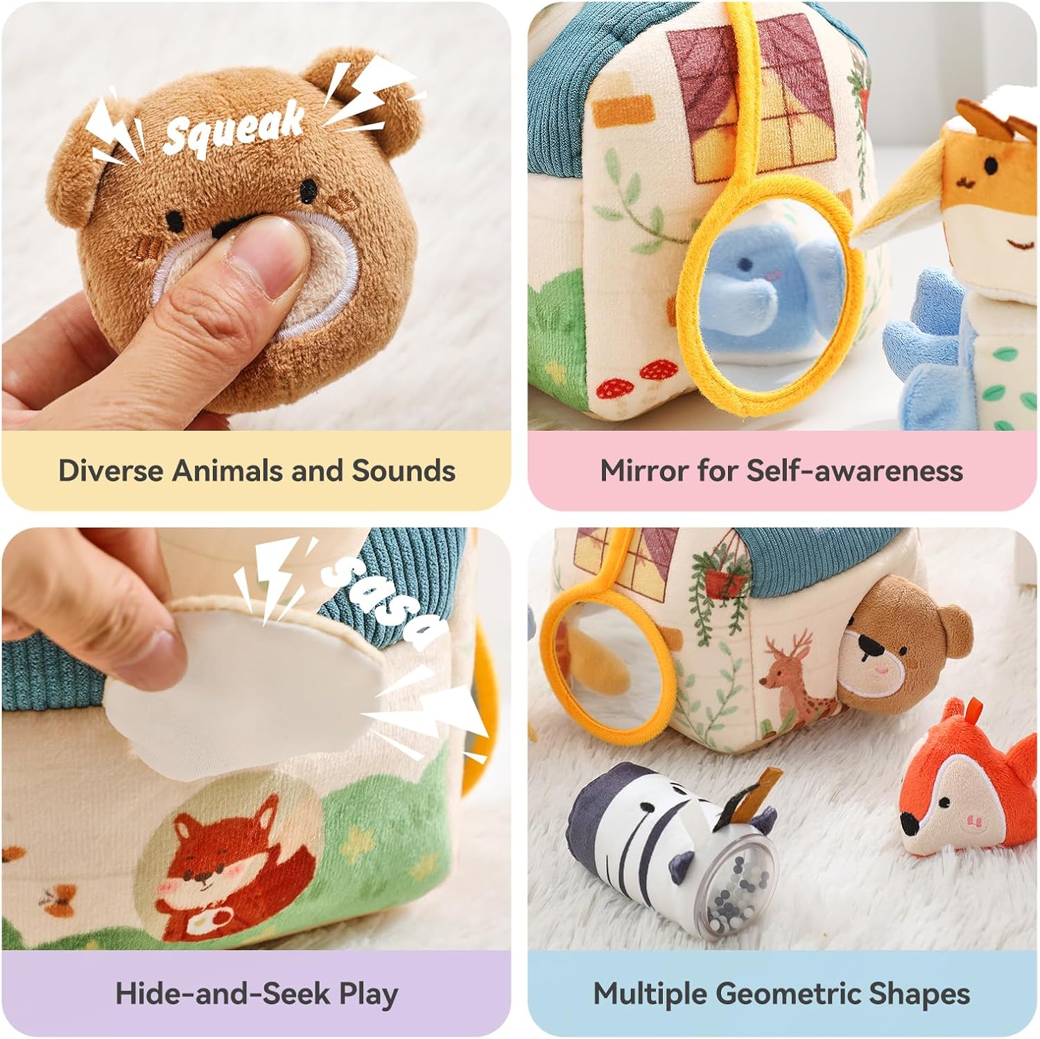Youuys Baby Toys 6 -12 Months - Jungle Soft Stuffed Animal Set with Rattle, Crinkle Paper