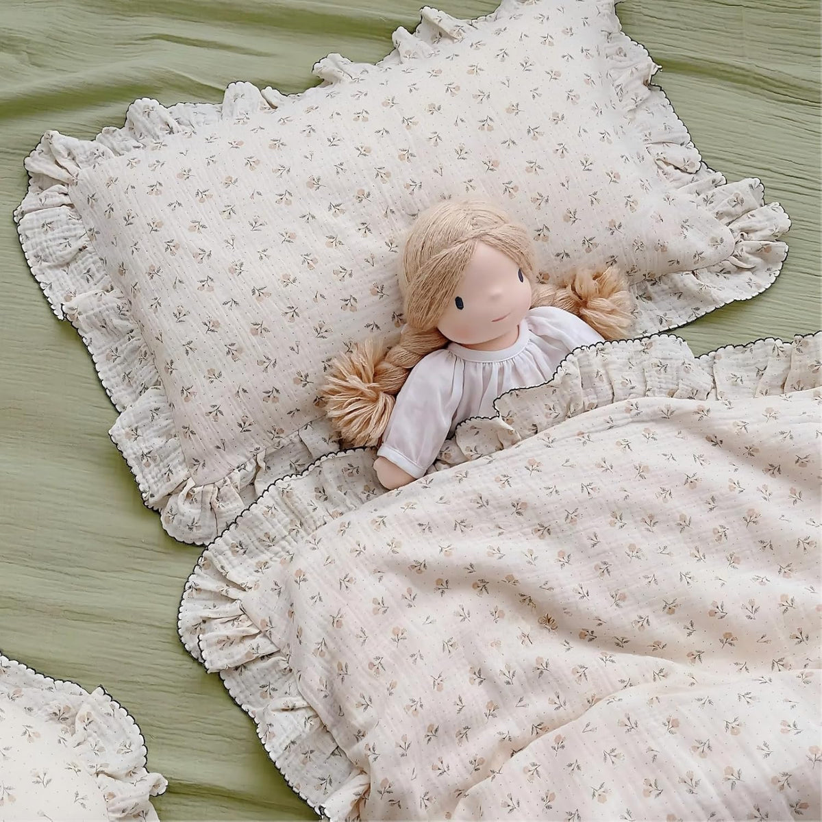 BuLuTu Cotton Muslin Kids Toddler Pillowcase Sprout Pattern, Shabby Chic Nursery Pillow Cover with