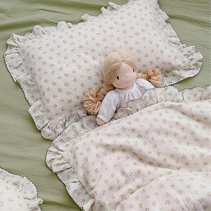 BuLuTu Cotton Muslin Kids Toddler Pillowcase Sprout Pattern, Shabby Chic Nursery Pillow Cover with