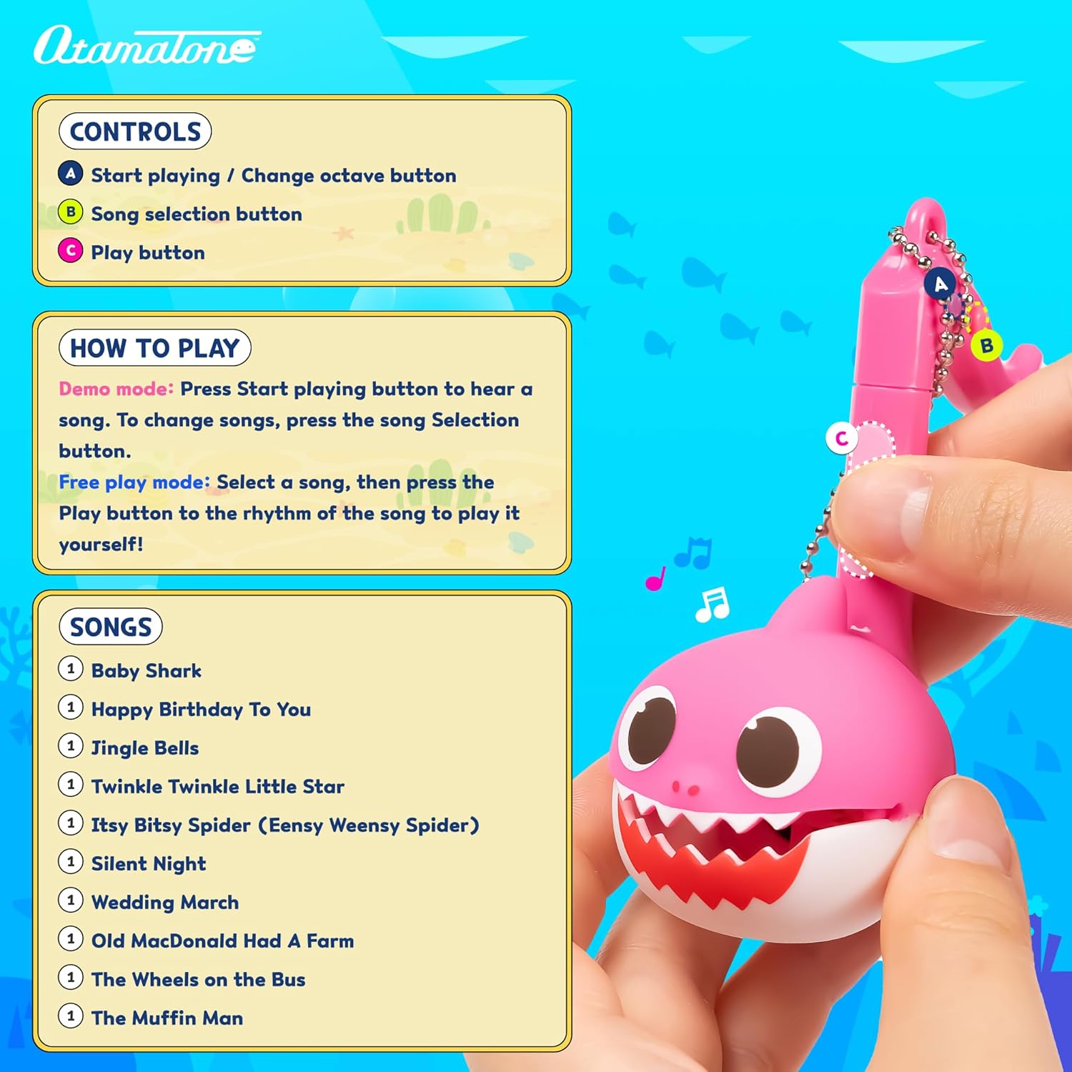 Otamatone Melody [Special Baby Shark Edition] Portable Mini Size Electronic Keychain Musical Toy