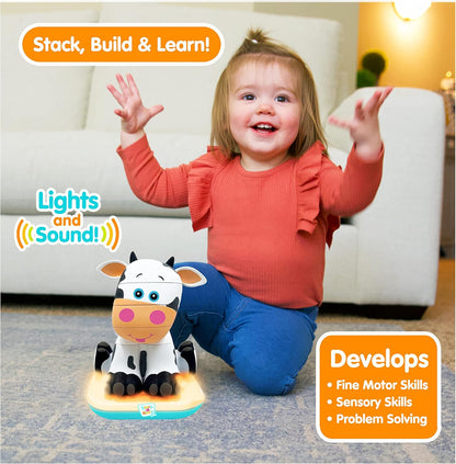 Stack-a-Roos Baby Cow by Salus Brands - Animal Stacking Toy, Educational Early Learning Toy for