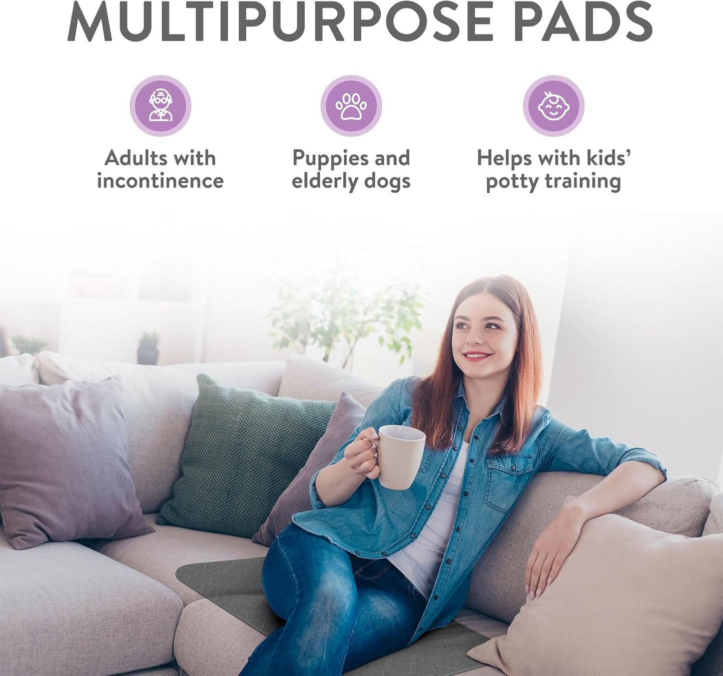 Inspire Underpads | Stain Hiding Gray Reusable Incontinence Bed Pads | Waterproof Mattress Pad |