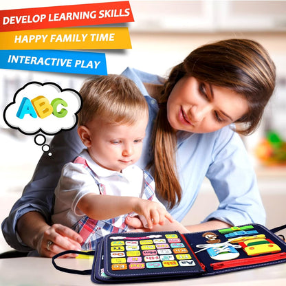 Qizfun Busy Board Montessori Toy for 1 2 3 4 Years Old, Educational Activity Sensory Board