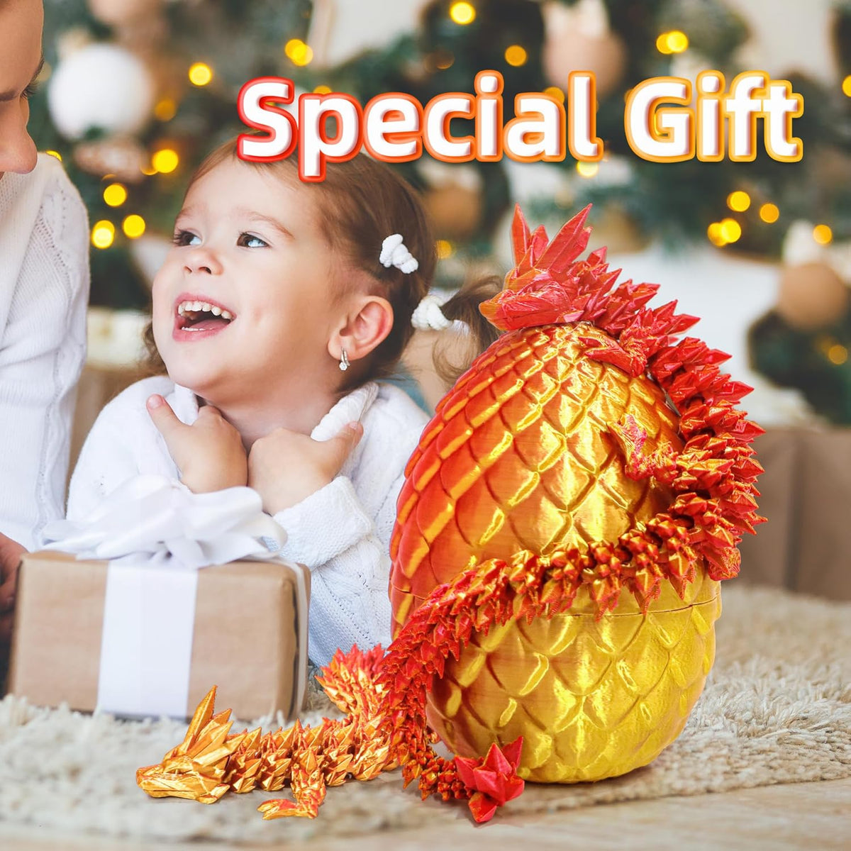 Dragon Egg - 3D Printed Egg with Flexible Pearly Sheen Dragon Inside, 3D Printed Surprise Gift
