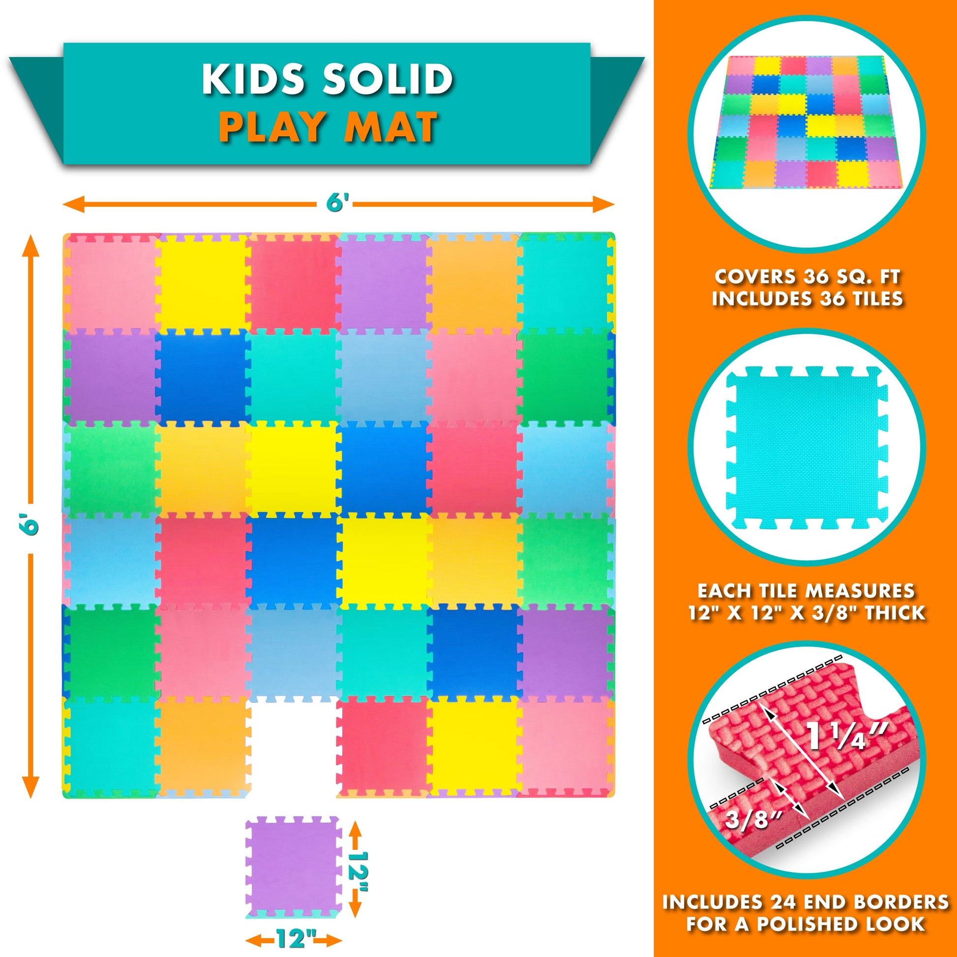 ProSource Baby Play Mat, Soft Foam Floor Tiles for Kids, Interlocking EVA Panels for Playpen Use