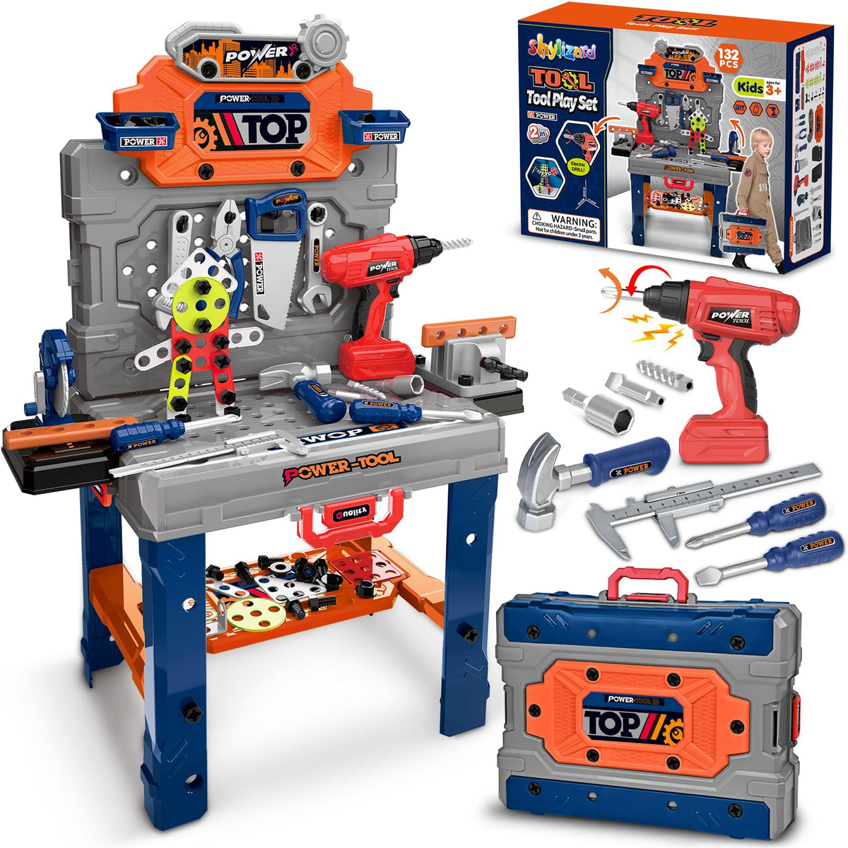 Kids Tool Bench with Electric Drill, Toddler Tool Set for Boys Ages 3-5 6-8