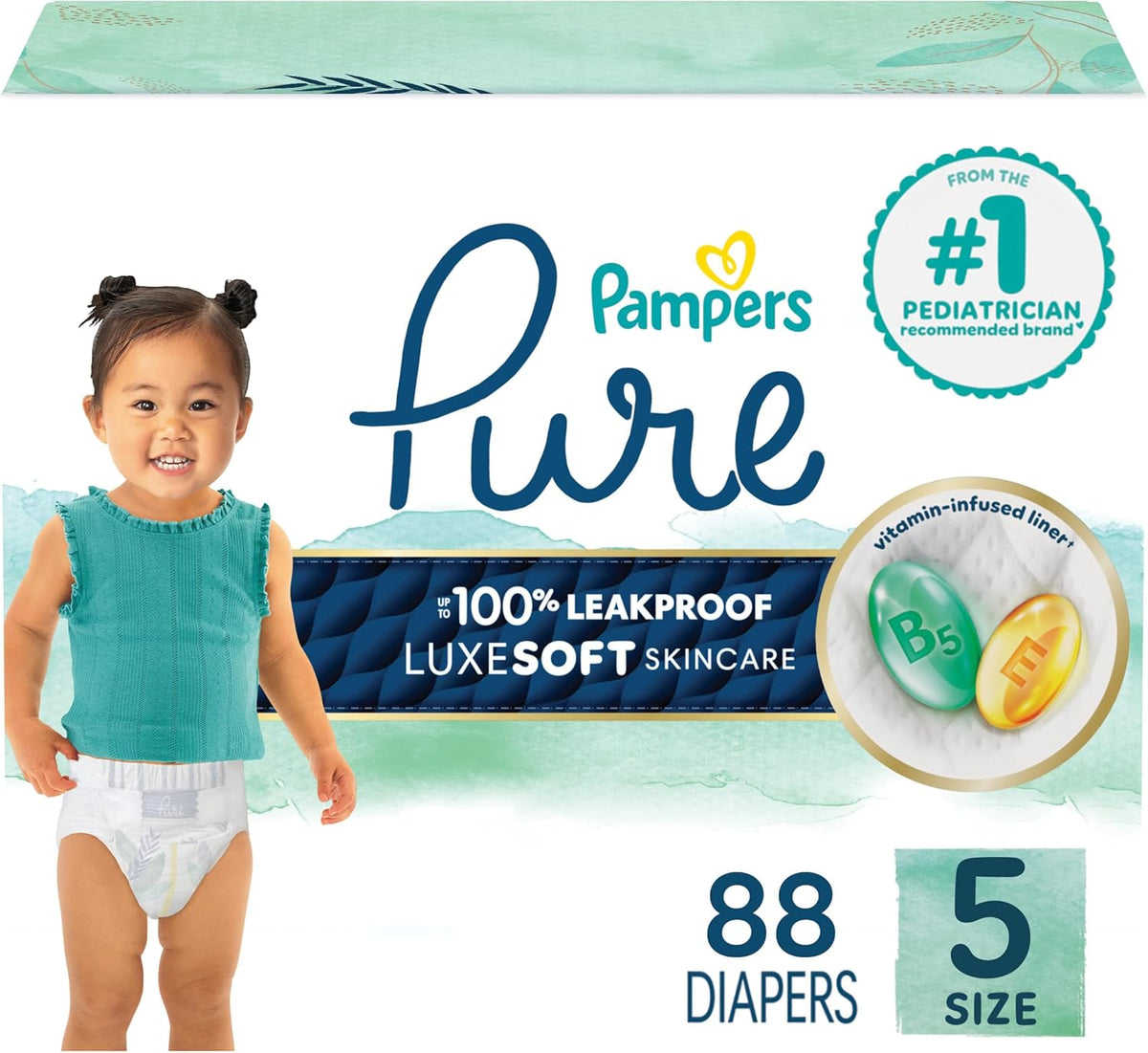 Pampers Baby Diapers - Pure Protection - Size 2, 120 Count, for up to 100% Leakproof, Premium