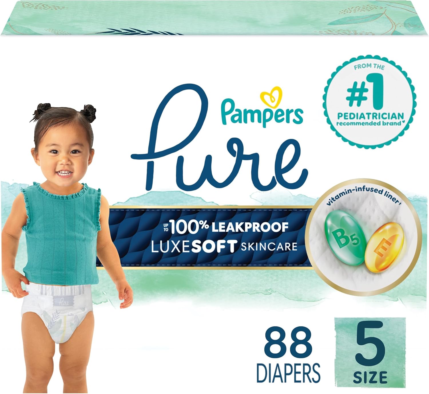 Pampers Baby Diapers - Pure Protection - Size 2, 120 Count, for up to 100% Leakproof, Premium