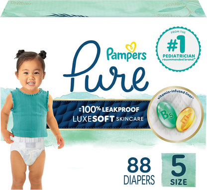 Pampers Baby Diapers - Pure Protection - Size 2, 120 Count, for up to 100% Leakproof, Premium