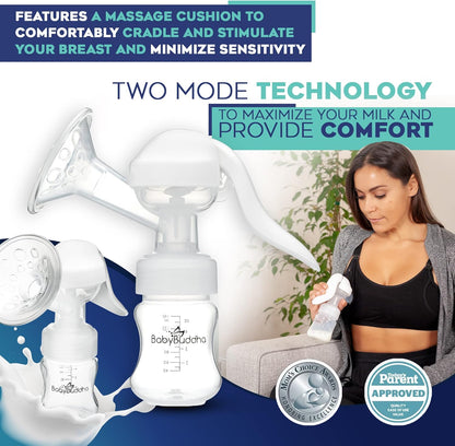 BabyBuddha Manual Breast Pump, Single Hand Expression Breastmilk Pump, Cordless and Portable, No