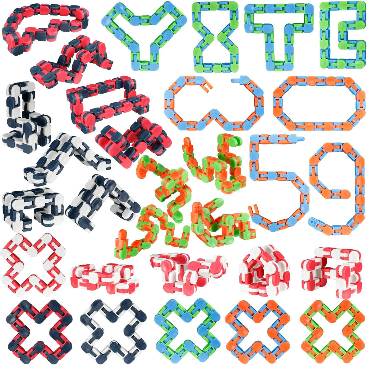 30 Pack Wacky Tracks Snap and Click Fidget Toys Finger Sensory Toys, 24 Links Snake Puzzles for