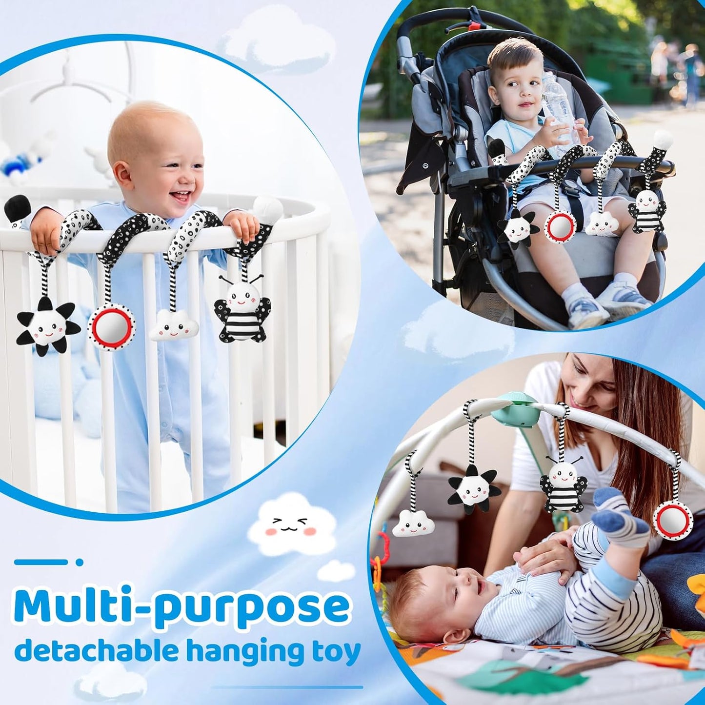 Car Seat Toys Hanging and Stroller Toys for Babies 0-6 Months，High Contrast Baby Toys for Newborn 0